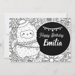 Tarjeta Festiva Dibujo Floral de Cumpleaños para Niños con Llama A