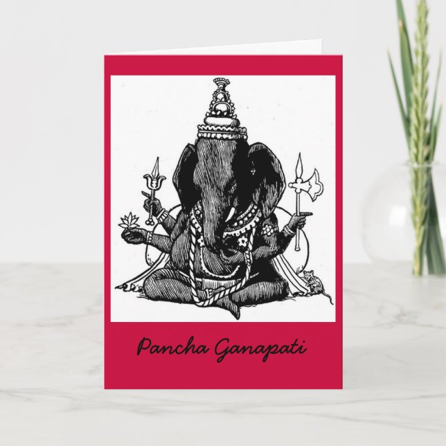 Tarjeta Festiva Dibujo lineal asentado de Ganesh (Anverso)