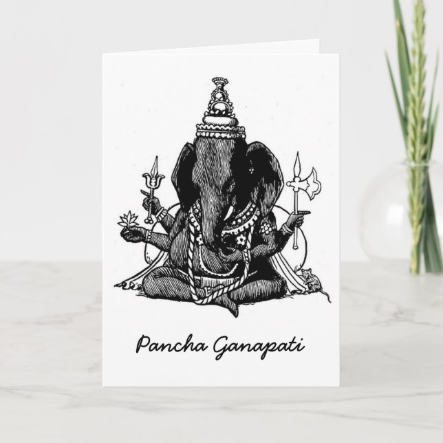 Tarjeta Festiva Dibujo lineal asentado de Ganesh (Anverso)