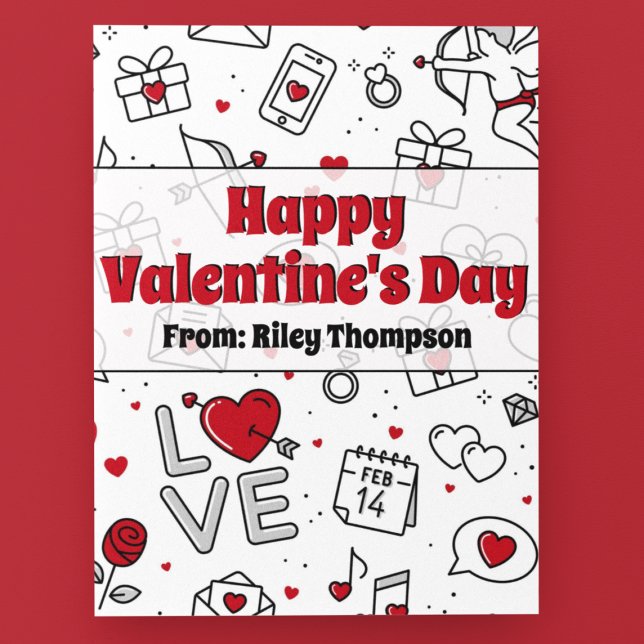 Tarjeta Festiva Dibujo lineal del Día de San Valentín para niños m (Subido por el creador)