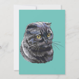 Tarjeta Festiva Dibujo manual divertido y esponjoso gato británico
