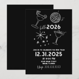 Tarjeta Festiva Dibujos Caprichosos Hola Año Nuevo 2026 Dorado