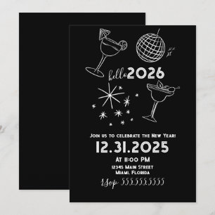 Tarjeta Festiva Dibujos Caprichosos Hola Año Nuevo 2026 Dorado