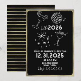 Tarjeta Festiva Dibujos Caprichosos Hola Año Nuevo 2026 Dorado