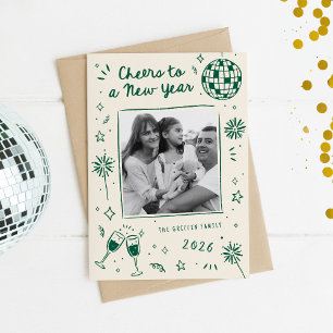 Tarjeta Festiva Dibujos divertidos a mano Año Nuevo Foto Verde