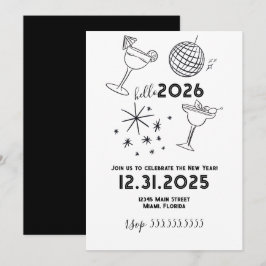 Tarjeta Festiva Dibujos Divertidos Hola Año Nuevo 2026 Dorado
