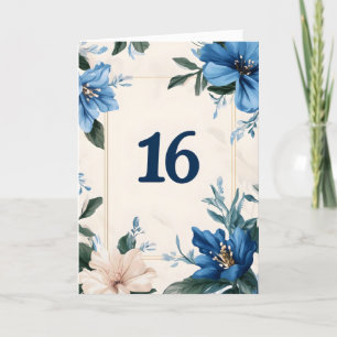 Tarjeta Festiva Dieciséis flores azules elegantes