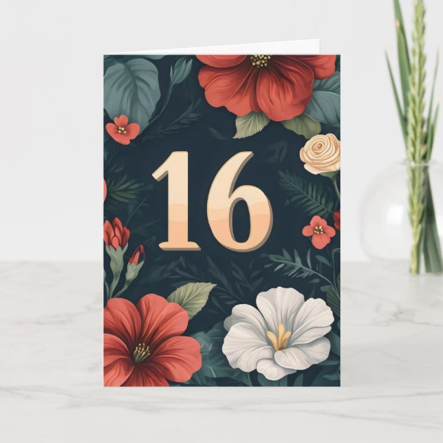 Tarjeta Festiva Dieciséis flores exóticas coloridas (Anverso)