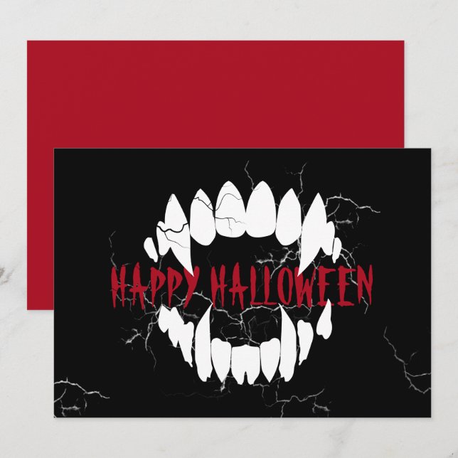Tarjeta Festiva Dientes de drácula terroríficos de Halloween espel (Anverso / Reverso)