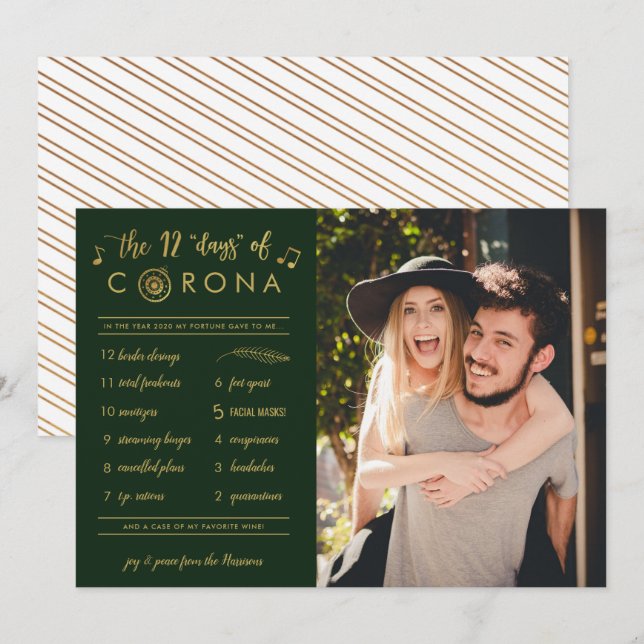 Tarjeta Festiva Diez días divertidos de Corona Photo Gold Green (Anverso / Reverso)