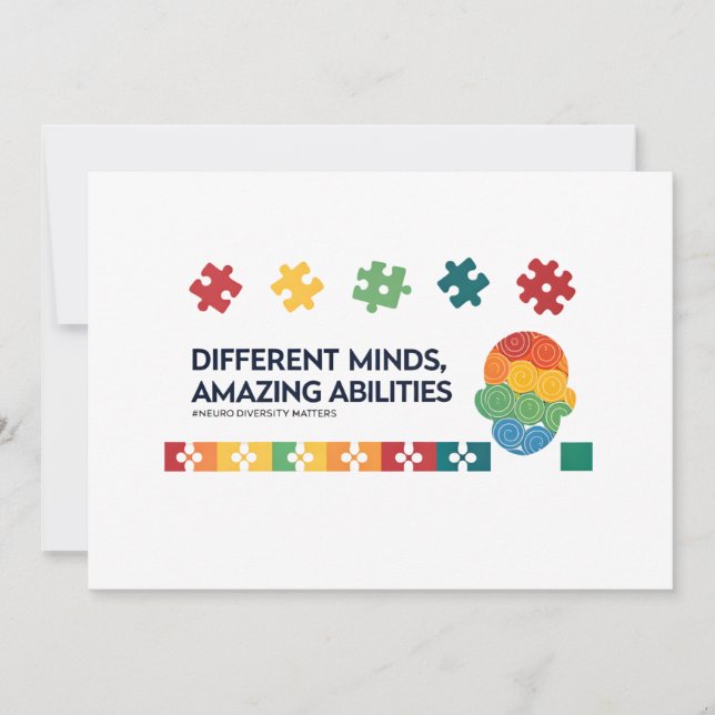 Tarjeta Festiva Different Minds Amazing Abilities Awareness Art (Anverso)