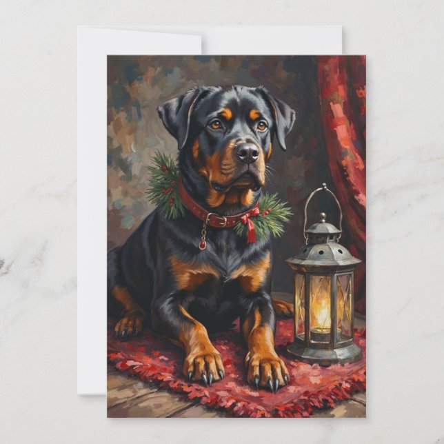Tarjeta Festiva Dignified Rottweiler Dog Christmas Lantern (Anverso)