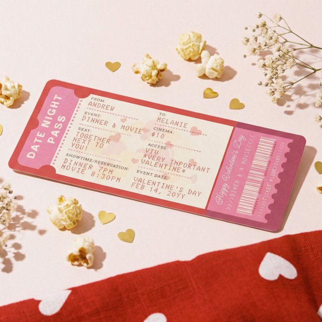 Tarjeta Festiva Dinner & A Movie Love Ticket Valentine’s Day (Dinner & A Movie Love Ticket Valentine’s Day Holiday Card)
