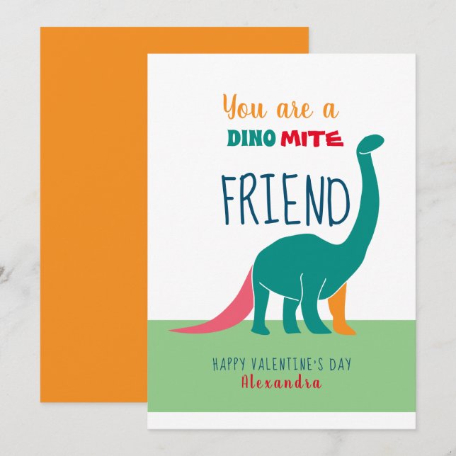 Tarjeta Festiva Dinosaur Amigo Día de San Valentín (Anverso / Reverso)