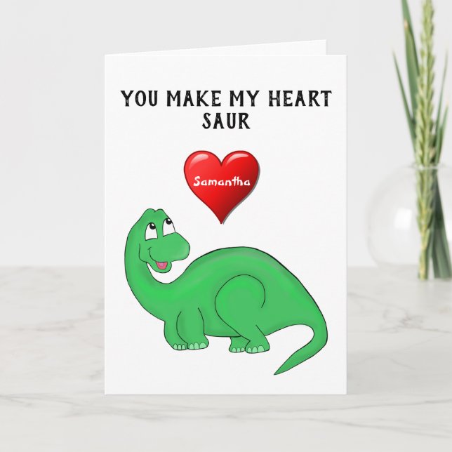 Tarjeta Festiva Dinosaur Cute El día de San Valentín (Anverso)