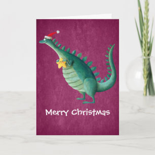 Tarjeta Festiva Dinosaurio - ayudante de Papá Noel