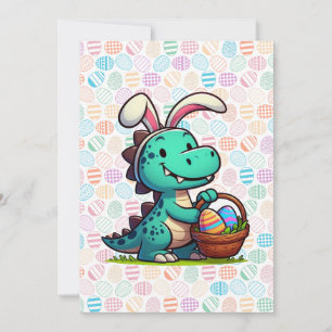 Tarjeta Festiva Dinosaurio conejito de Pascua adorable