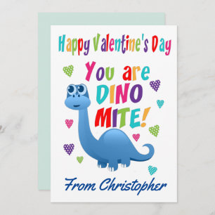 Tarjeta Festiva Dinosaurio de aula Día de San Valentín niños peque