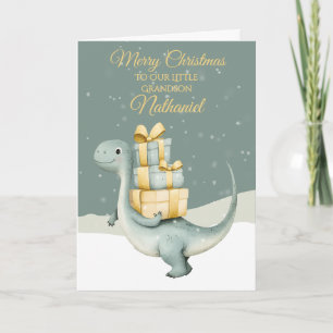 Tarjeta Festiva Dinosaurio de Navidades personalizados