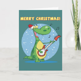 Tarjeta Festiva Dinosaurio Gracioso Juega La Guitarra A Los Navida