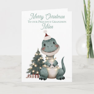 Tarjeta Festiva Dinosaurio Navidades de acuarela personalizada