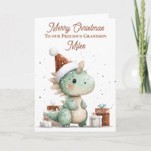 Tarjeta Festiva Dinosaurio Navidades de acuarela personalizada