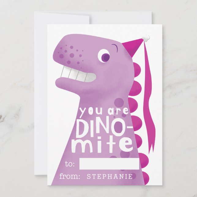 Tarjeta Festiva Dinosaurio rosa Valentine (Anverso)