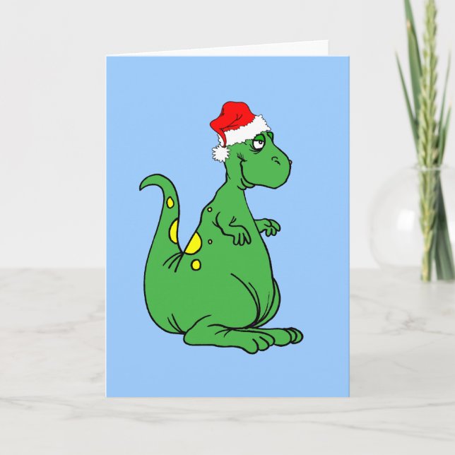 Tarjeta Festiva dinosaurio Santa (Anverso)