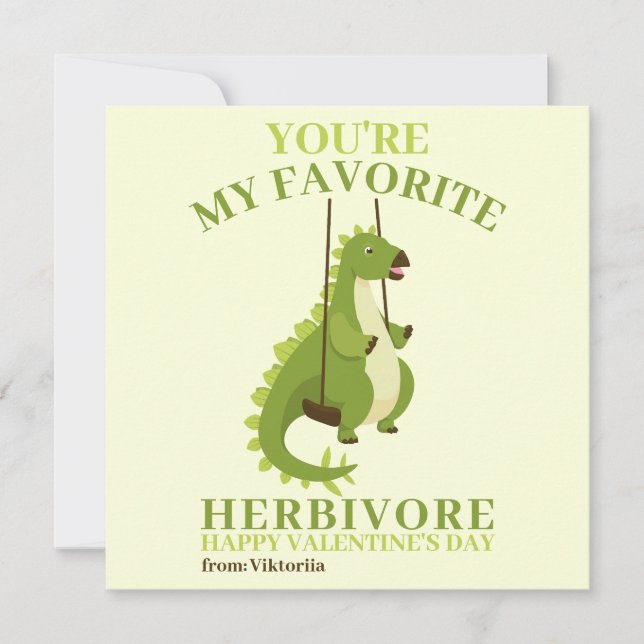 Tarjeta Festiva Dinosaurio verde lindo dino divertido Valentines (Anverso)