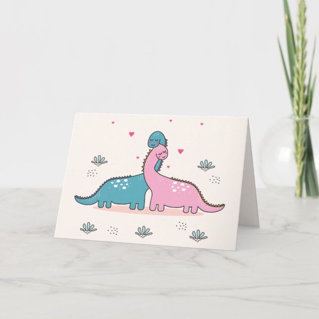 Tarjeta Festiva Dinosaurios en Día de San Valentín de amor (Anverso)