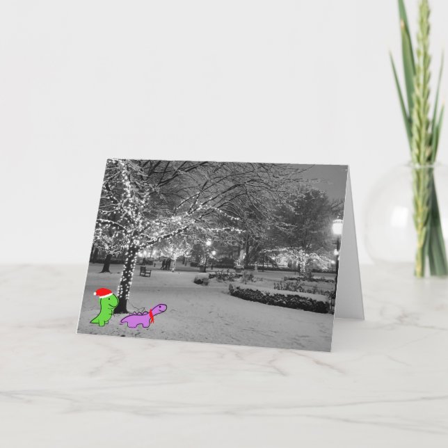 Tarjeta Festiva Dinosaurios en la nieve, Universidad de Chicago (Anverso)