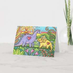 TARJETA FESTIVA DINOSAURIOS PREHISTÓRICOS COLORIDOS, AMIGOS DINO A
