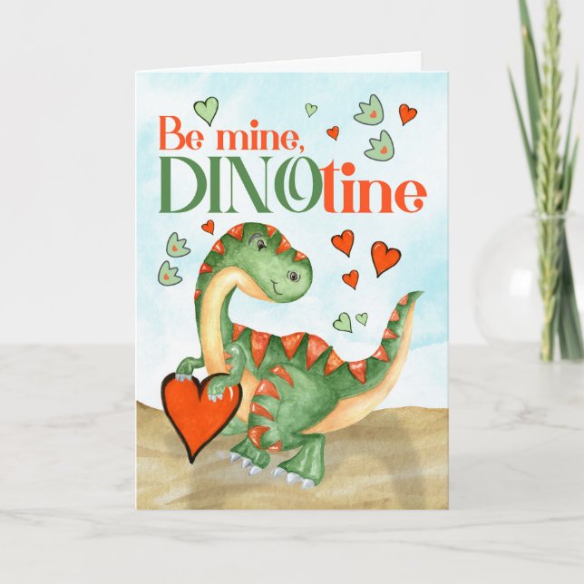 Tarjeta Festiva DINOtine de San Valentín T-Rex dinosaurio (Anverso)