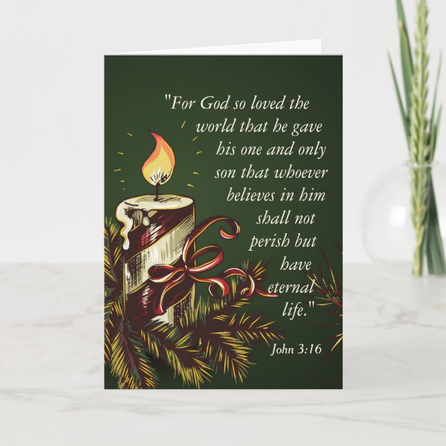 Tarjeta Festiva Dios amó al mundo, John 3:16 Navidades (Anverso)