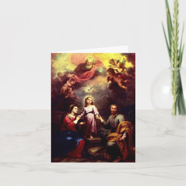 Tarjeta Festiva Dios, el Espíritu Santo, María, Niño Jesús y José (Anverso)
