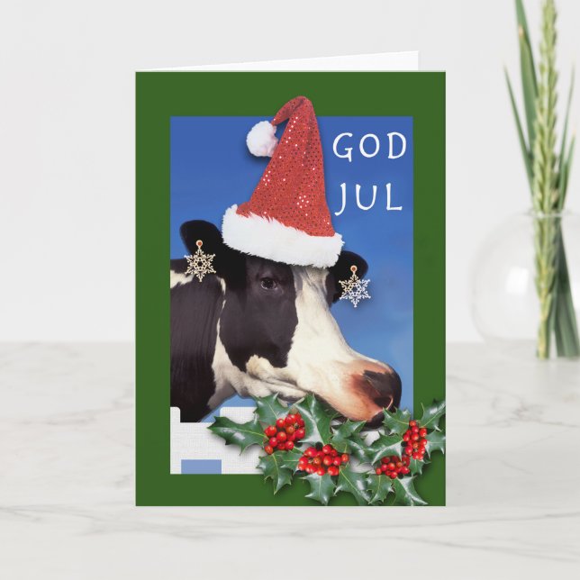 Tarjeta Festiva Dios Jul Navidades noruegos vacan con Santa Hat (Anverso)