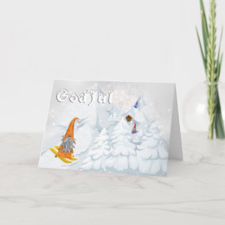 Tarjeta Festiva Dios jul tomate de la montaña de nieve esquiar bos