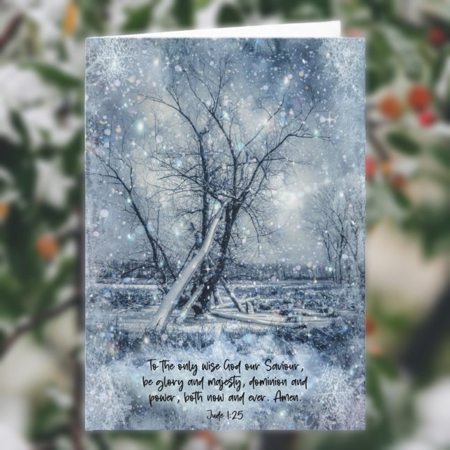 Tarjeta Festiva Dios nuestro salvador guión árboles nevados Navida (Subido por el creador)