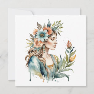 Tarjeta Festiva Diosa de las Flores Ostara Sabbat del Equinoccio d