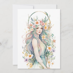 Tarjeta Festiva Diosa de las Flores Ostara Sabbat Equinoccio de Pr