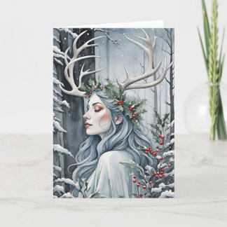 Tarjeta Festiva Diosa del solsticio de invierno en el bosque
