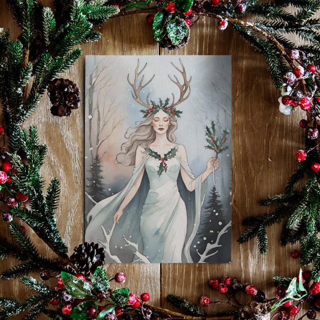 Tarjeta Festiva Diosa del solsticio de invierno en el bosque (Subido por el creador)