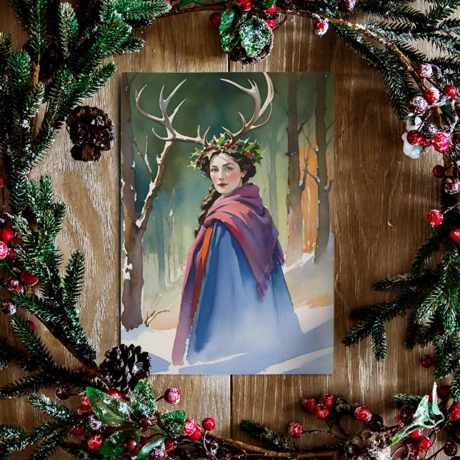Tarjeta Festiva Diosa del solsticio de invierno en el bosque (Subido por el creador)