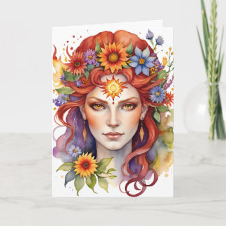 Tarjeta Festiva Diosa del Verano de Beltane Floral Wicca Sabbat