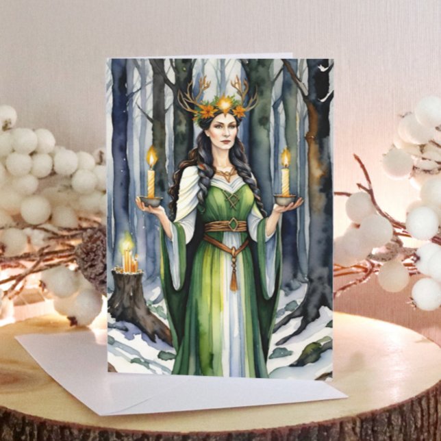 Tarjeta Festiva Diosa Imbolc Bosque Candlemas Celtic Wiccan (Imbolc Goddess Candlemas Forest Celtic Wiccan Holiday Card)