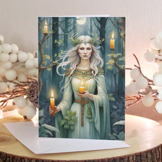 Tarjeta Festiva Diosa Imbolc Bosque Candlemas Celtic Wiccan (Imbolc Goddess Candlemas Forest Celtic Wiccan Holiday Card)