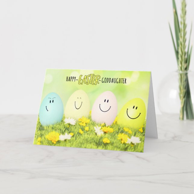 Tarjeta Festiva Diosa Niña Sonriendo Huevos de Pascua (Anverso)