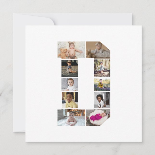 Tarjeta Festiva Diseña tu propio collage de fotos con la letra D (Anverso)