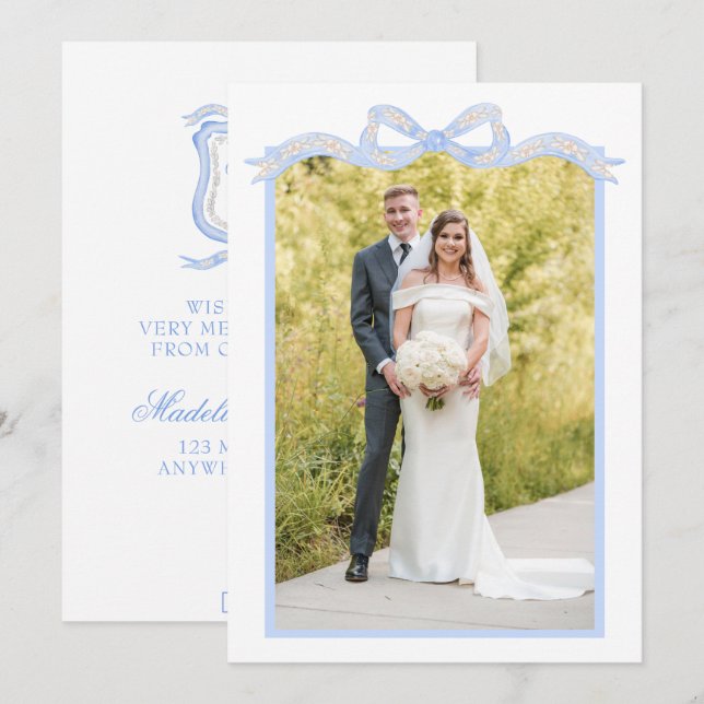 Tarjeta Festiva Diseñador de acuarelas Navidades monográficos azul (Anverso / Reverso)