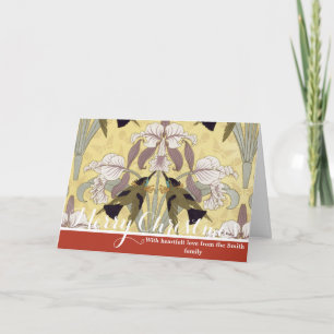 Tarjeta Festiva Diseño Art Nouveau de Orquídea Colibrí Vintage